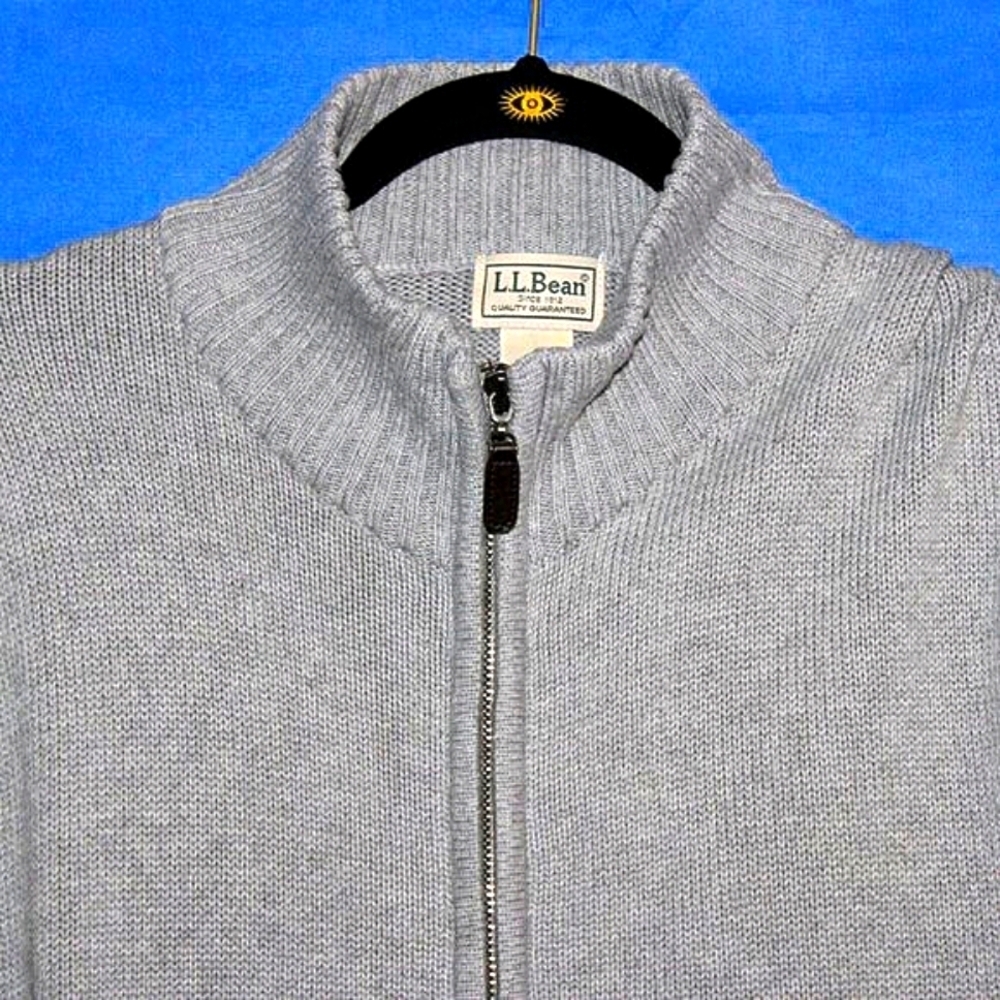 L.L.Bean Full Zip Cardigan Sweater - Men's M-Tall - Gray 100% Cotton